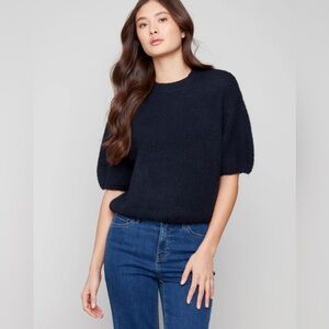 Balloon Elbow Sleeve Knit Sweater Navy